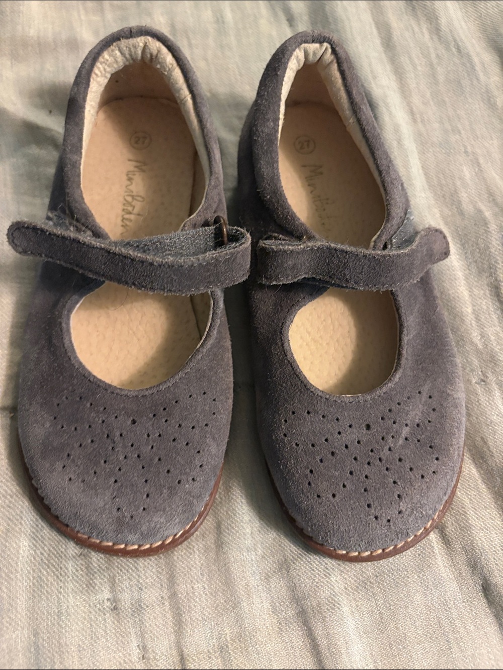Mini Boden Gray Suede Mary Jane Dress Shoes size 27